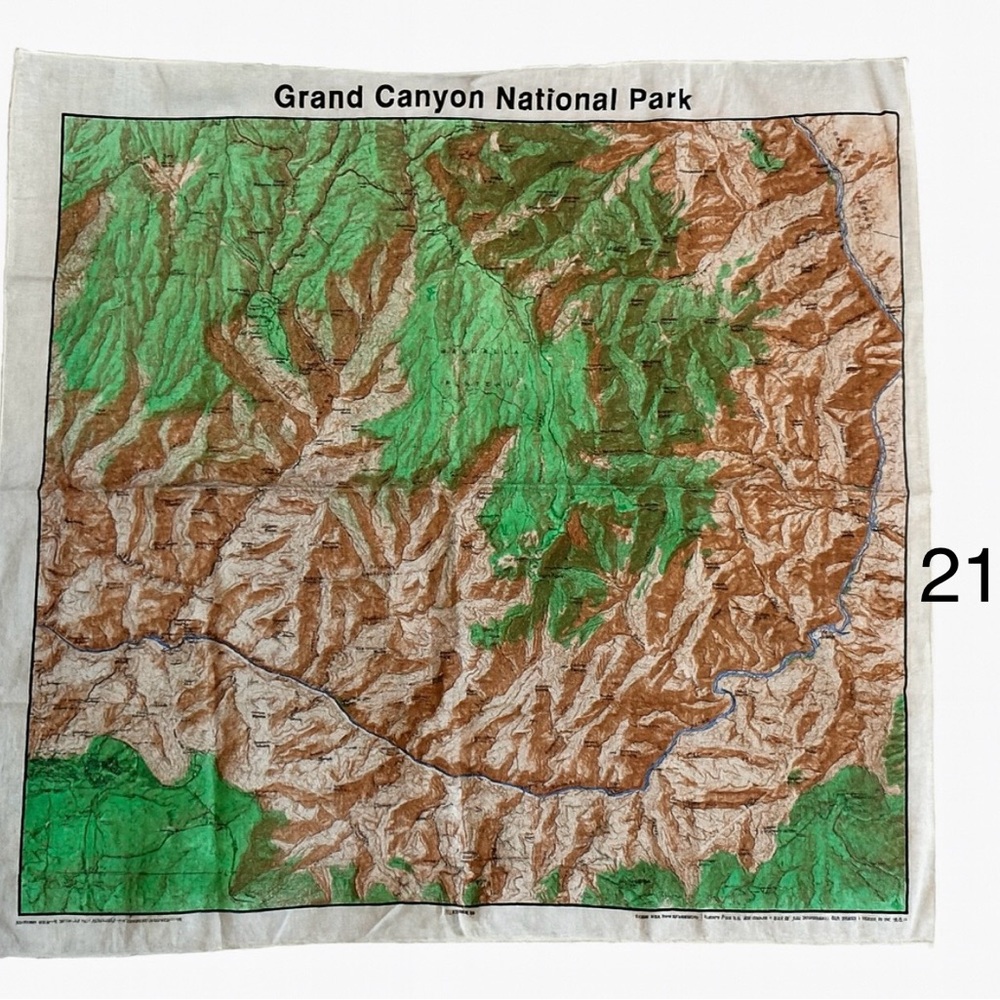 Vintage 1995 Grand Canyon National Park Map Bandana Printed Image Nature Facts